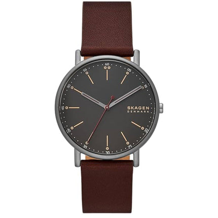 Skagen Men's Analog Watch - Signature Quartz Grey Dial Brown Leather Strap | SKW6860 ,