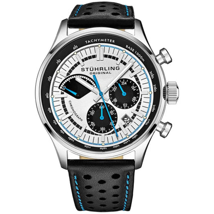 Stuhrling Men's Watch - Monaco Quartz Chronograph White Dial Leather Strap | 934.01 ,