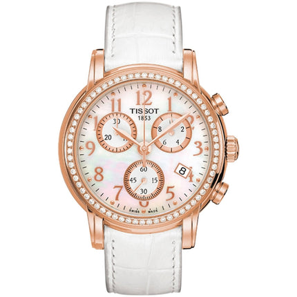 Tissot Women's Watch - Quartz Chrono T-Gold White Dial Leather Strap | T9062177611201 ,