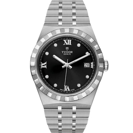 Tudor Men's Watch - Royal Automatic Diamond Black Dial Silver Bracelet | M28500-0004 ,
