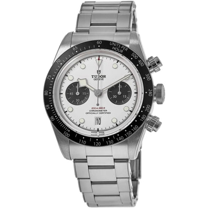 Tudor Men's Watch - Black Bay Quartz Chrono White Dial Silver Bracelet | M79360N-0002 ,