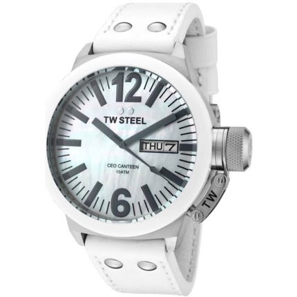 TW Steel Men's Analog Watch - CEO Canteen Quartz White Dial Leather Strap | CE1037 ,