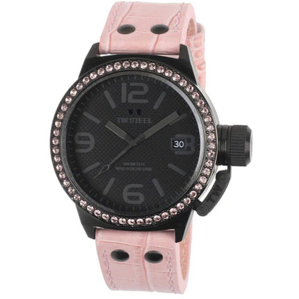 TW Steel Women's Analog Watch - Canteen Quartz Black Dial Pink Leather Strap | TW911 ,