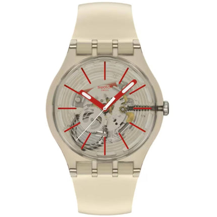 Swatch Unisex Watch - Revealed In The Sand Quartz Beige Skeleton Dial Strap | SO29K119 ,