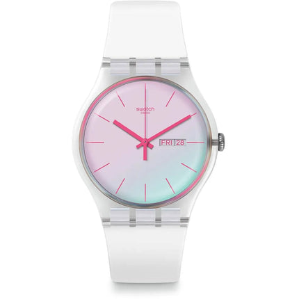 Swatch Women's Watch - Polawhite Quartz Transparent Case Silicone Strap | SO29K704-S14 ,