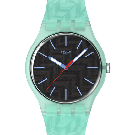 Swatch Unisex Watch - Hint Of Mint Quartz Black Dial Silicone Strap | SO29L103 ,