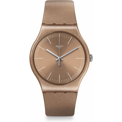 Swatch Unisex Watch - Powderbayang Quartz Brown Dial Silicone Strap | SUOM111 ,