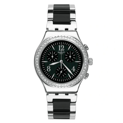 Swatch Unisex Watch - Irony Made In Black Chrono Two Tone Steel Bracelet | YCS118G ,