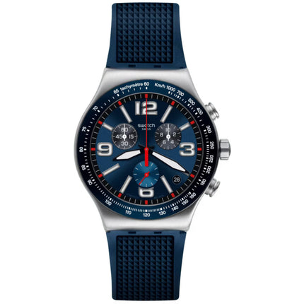 Swatch Unisex Watch - Irony Blue Grid Chronograph Blue and Black Dial Strap | YVS454 ,