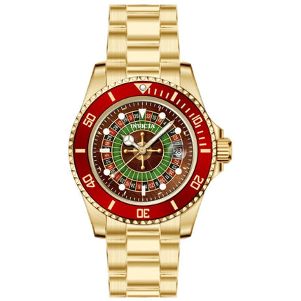 Invicta Men's Watch - Pro Diver Black, Green, Red Dial Yellow Gold Bracelet | 50520 ,