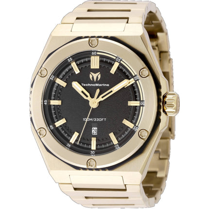 Technomarine Men's Watch - Coral Black Dial Yellow Gold Steel Bracelet | TM-416078 ,