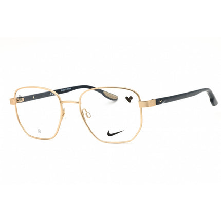 Nike Men's Eyeglasses - Satin Gold/Armory Navy Metal Oval Full Rim Frame | 8400 717 ,