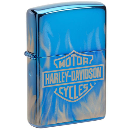 Zippo Windproof Lighter - Harley Davidson Flames Design High Polish Blue | 49469 ,