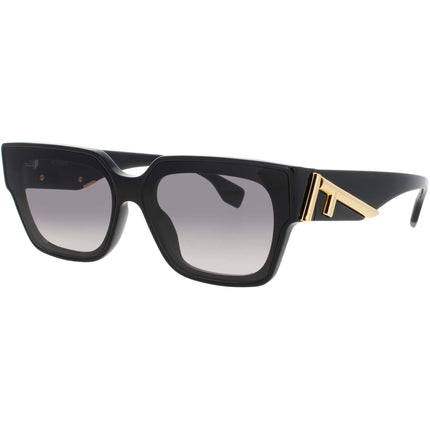 Fendi Women's Sunglasses - Shiny Black/Gold Plastic Rectangular Frame | FE40099I 01B ,