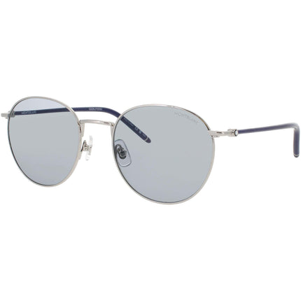 Mont Blanc Men's Sunglasses - Silver/Blue Metal Round Full Rim Frame | MB0343SA 004 ,