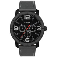 Timex Men's Watch - City Quartz Black Dial Grey Leather Strap Day-Date | TW2U15200JT ,