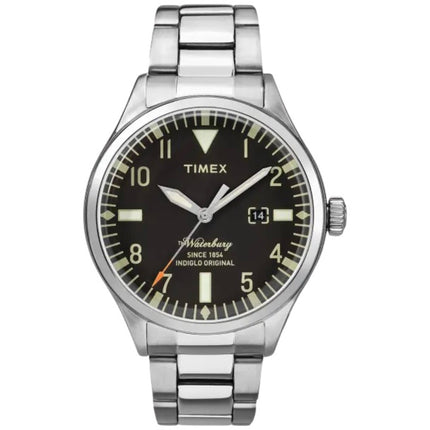 Timex Men's Watch - Waterbury Quartz Black Dial Silver Steel Bracelet | TW2R25100VQ ,