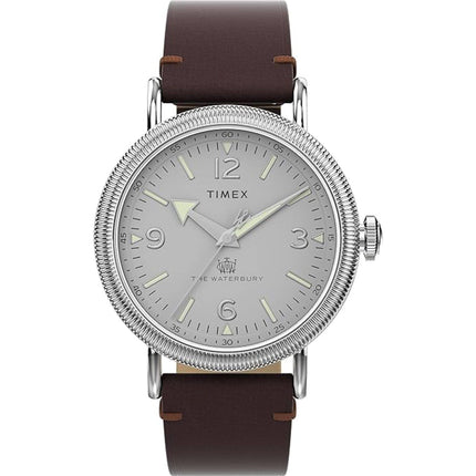 Timex Men's Watch - Waterbury Quartz Silver Dial Brown Leather Strap | TW2W20300VQ ,