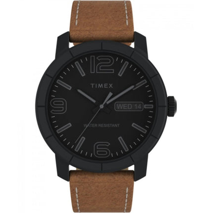 Timex Men's Watch - Quartz Black Dial Brown Leather Strap Date-Day | TW2W44600JT ,