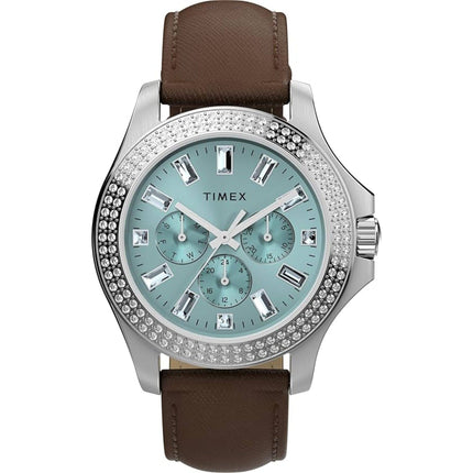 Timex Women's Watch - Kaia Quartz Blue Dial Brown Leather Strap Date-Day | TWH6Z5910VQ ,