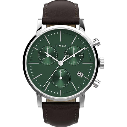 Timex Men's Watch - Midtown Chronograph Green Dial Brown Leather Strap | TWH6Z6010VQ ,