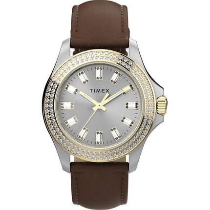 Timex Women's Watch - Kaia Quartz Silver Tone Dial Brown Leather Strap | TWH6Z6210VQ ,