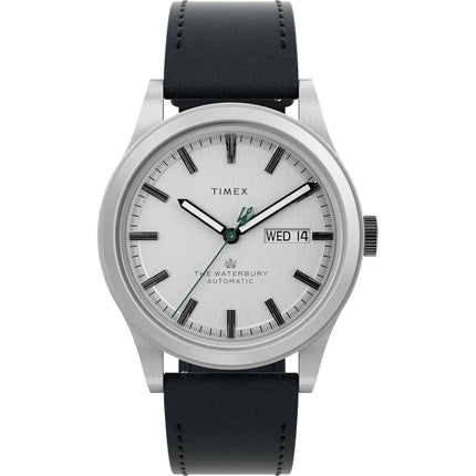 Timex Men's Watch - Waterbury Automatic Silver Tone Dial Leather Strap | TWH6Z6710VQ ,