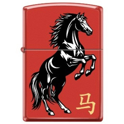 Zippo Windproof Pocket Lighter - Chinese Horse Design Red Matte Metal | XC314 ,