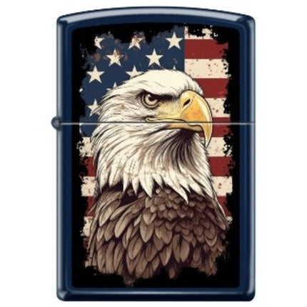 Zippo Windproof Pocket Lighter - Flag and Eagle Design Navy Matte Metal | XC317 ,