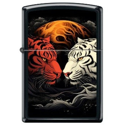 Zippo Windproof Pocket Lighter - Hot and Cold Tiger Design Black Matte Metal | XC321 ,
