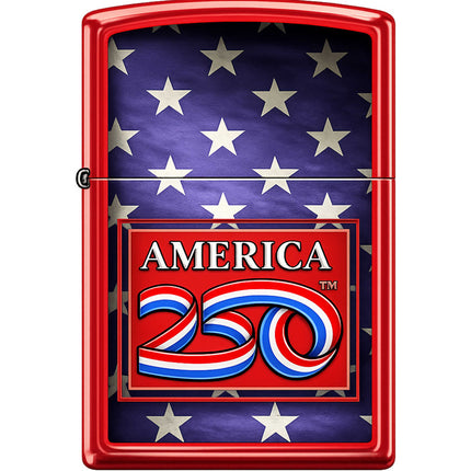 Zippo Windproof Pocket Lighter - America 250 Red Matte Stars Metal | XC223 ,