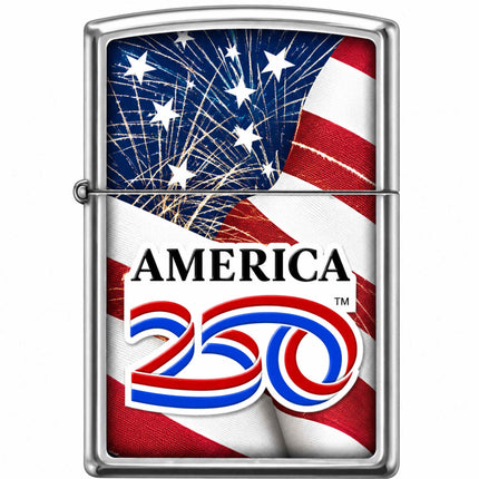 Zippo Windproof Pocket Lighter - America 250 Street Chrome US Flag Metal | XC234 ,