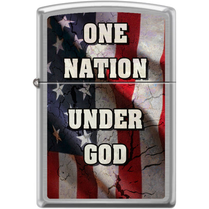 Zippo Windproof Pocket Lighter - Flag One Nation Under God Brushed Chrome | XC344 ,