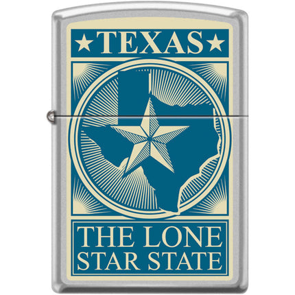 Zippo Windproof Pocket Lighter - Texas Card Design Satin Chrome Metal | XC347 ,