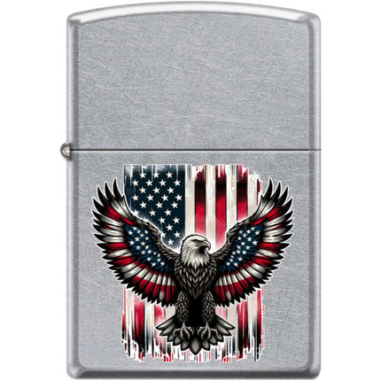 Zippo Windproof Pocket Lighter - Eagle and Flag Design Street Chrome Metal | XC348 ,
