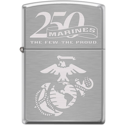 Zippo Windproof Pocket Lighter - USMC 250th Brushed Chrome Metal | XC358 ,