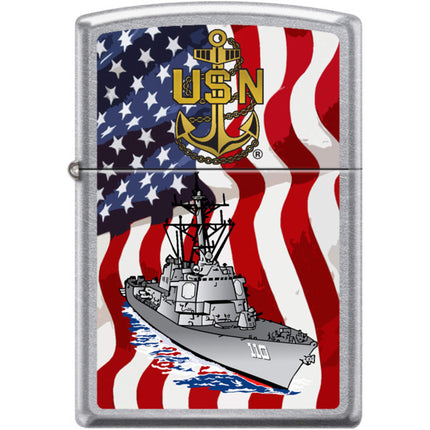 Zippo Windproof Pocket Lighter - US Navy Street Chrome Metal | XC361 ,