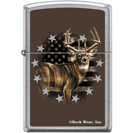 Zippo Windproof Lighter - Buck Wear Deer with American Flag Street Chrome | XC380 ,