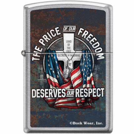 Zippo Windproof Pocket Lighter - Buck Wear The Price Of Freedom Street Chrome | XC381 ,
