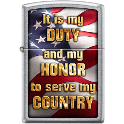 Zippo Windproof Pocket Lighter - Duty Honor Country Design Street Chrome Metal | XC383 ,