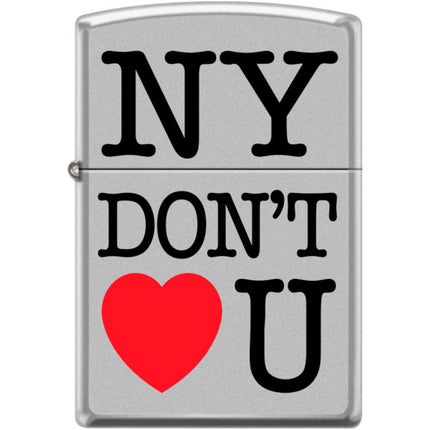 Zippo Windproof Pocket Lighter - New York Don't Love U Satin Chrome Metal | XC386 ,