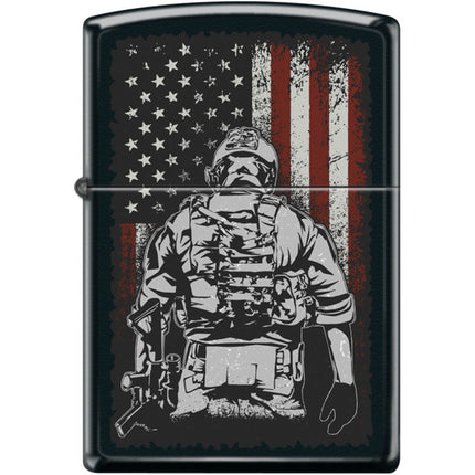 Zippo Windproof Pocket Lighter - American Soldier Design Black Matte Metal | XC396 ,