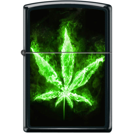Zippo Windproof Pocket Lighter - Leaf Design Black Matte Metal | XC398 ,