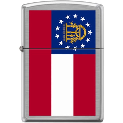 Zippo Windproof Pocket Lighter - Georgia Flag Design Brushed Chrome Metal | XC400 ,