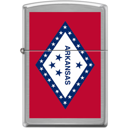 Zippo Windproof Pocket Lighter - Arkansas Flag Design Brushed Chrome Metal | XC401 ,