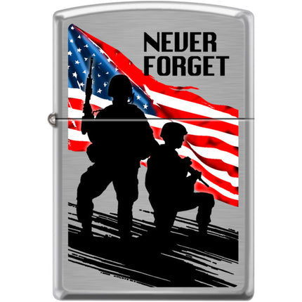 Zippo Windproof Pocket Lighter - Never Forget Brushed Chrome Metal | XC404 ,
