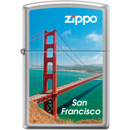 Zippo Windproof Pocket Lighter - San Fran Bridge High Polish Chrome Metal | XC406 ,