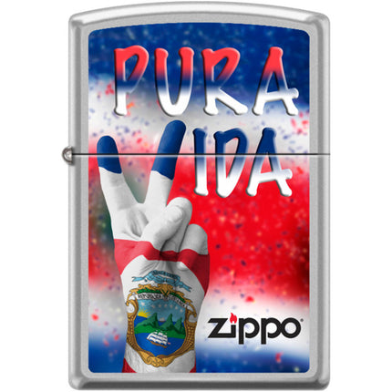 Zippo Windproof Pocket Lighter - Pura Vida Victory Satin Chrome Metal | XC407 ,