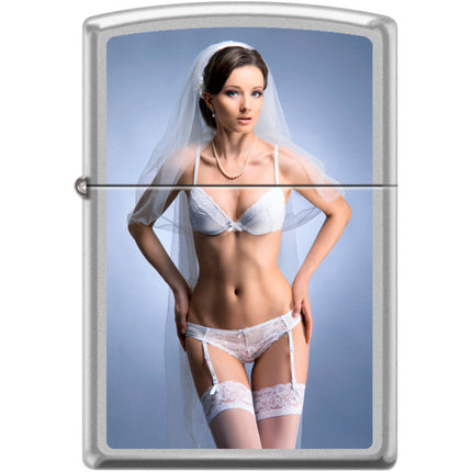 Zippo Windproof Pocket Lighter - Wedding Night Satin Chrome Metal | XC416 ,