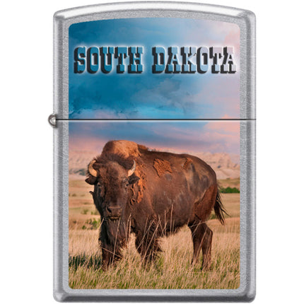 Zippo Windproof Pocket Lighter - American Bison Bull Street Chrome Metal | XC419 ,